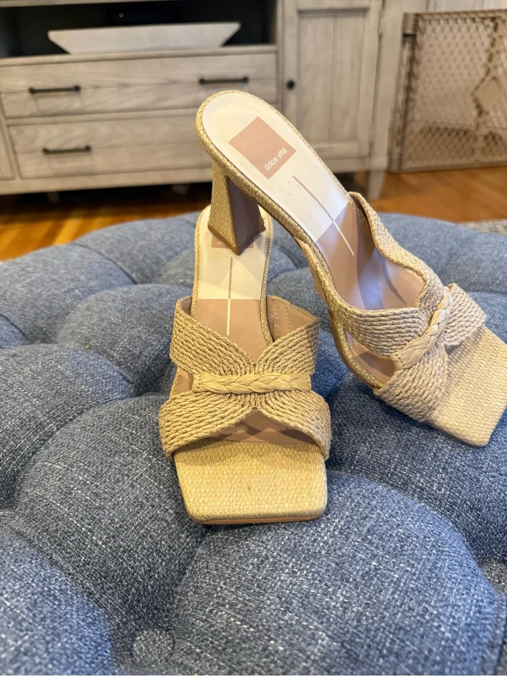 Dolce Vita Raffia Woven Heeled Sandals – Neutral – Size 8 - Picture 1 of 4